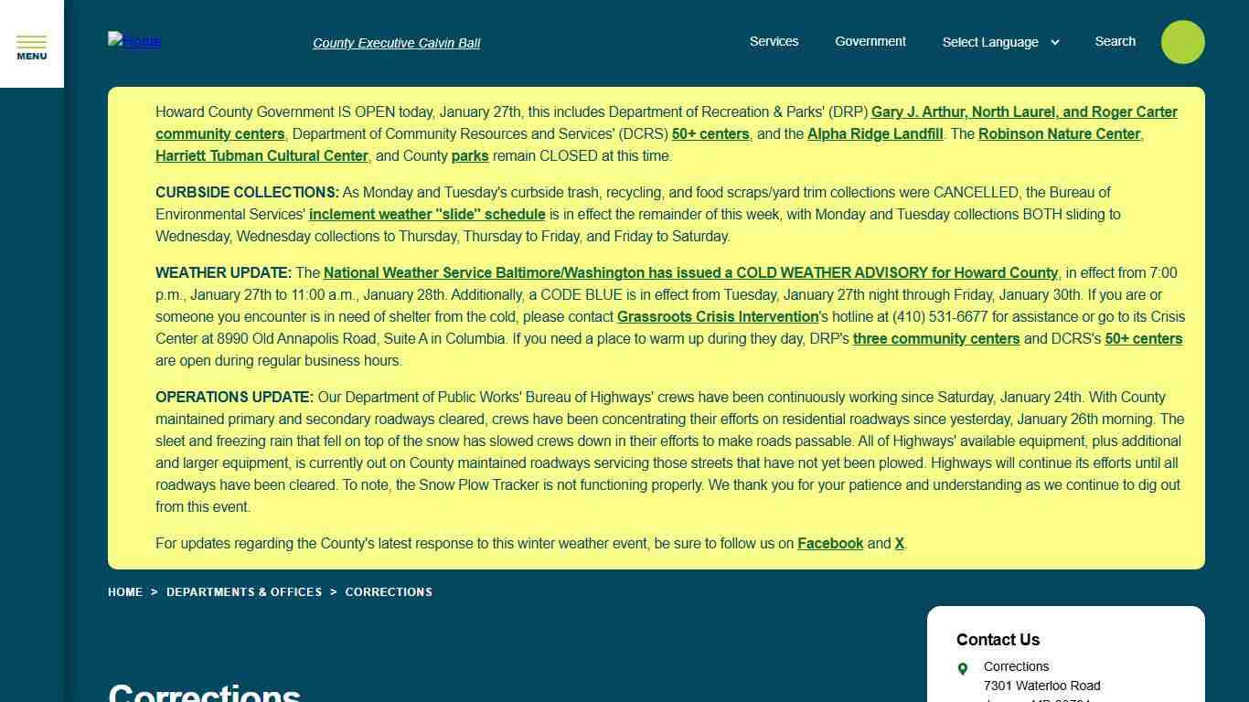 Corrections Howard County